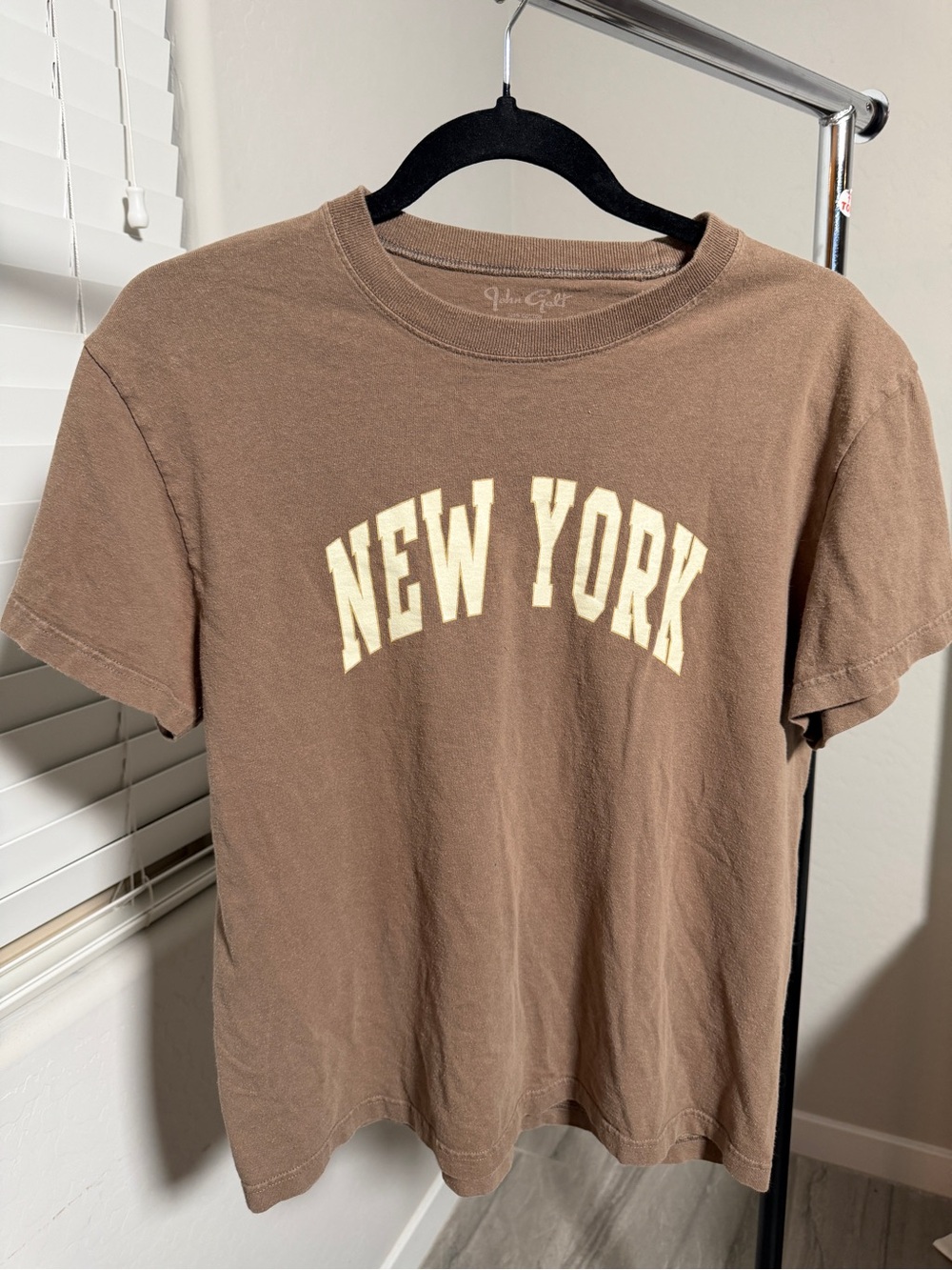 Brandy Melville Brown Tee with Cream "New York" Graphic